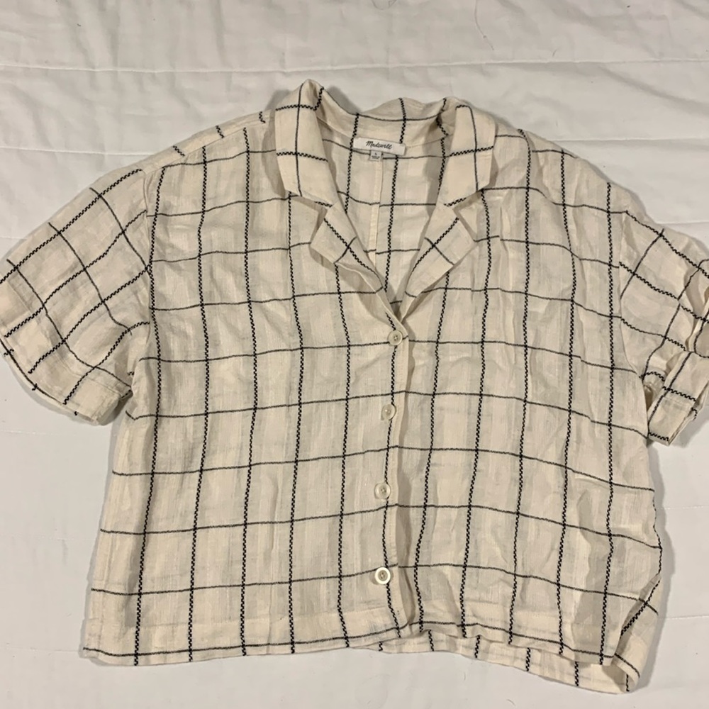 Madewell linen “resort shirt” in black and white windowpane